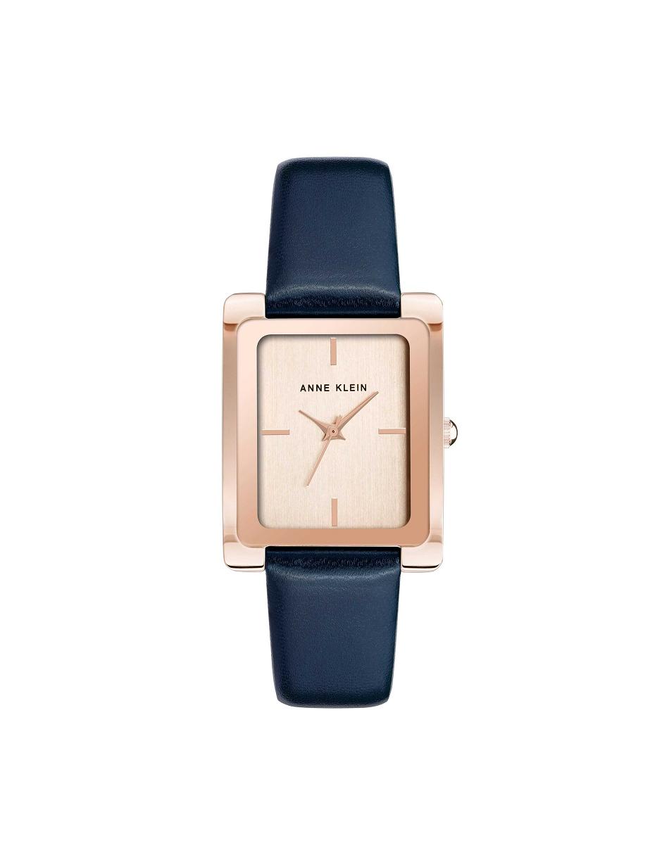 Anne Klein Leather Strap Watch Rectangular Navy / Rose / Gold | LUSTR40354