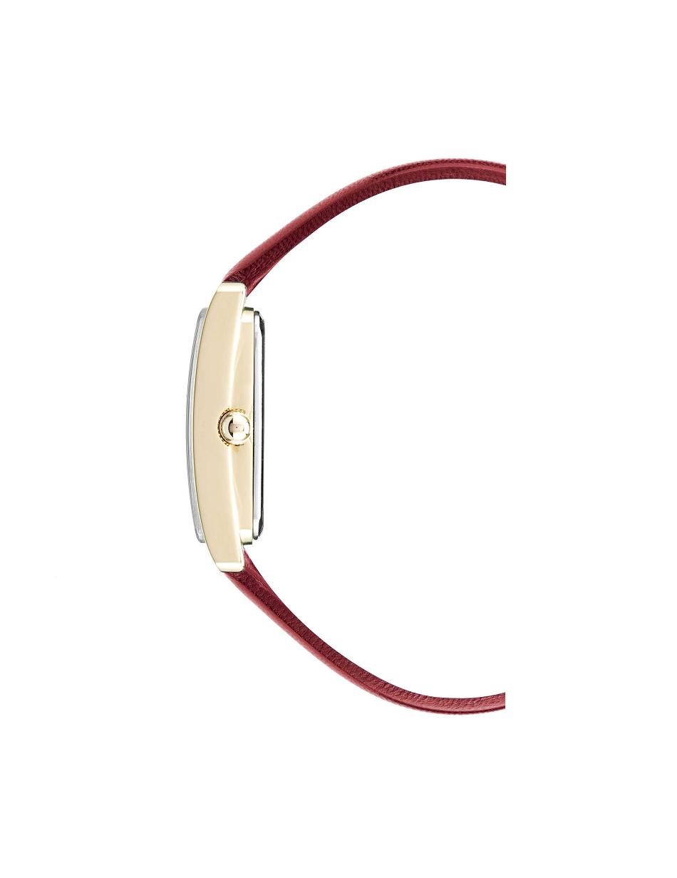 Anne Klein Leather Strap Watch Rectangular Red / Gold | USCIF97982