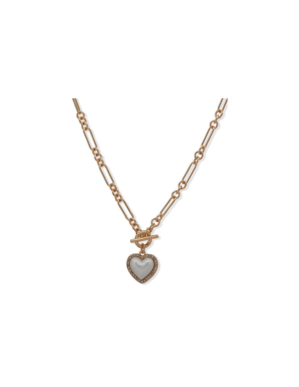 Anne Klein Link Heart Pendant Pearl Necklaces Gold | EUSVG93141