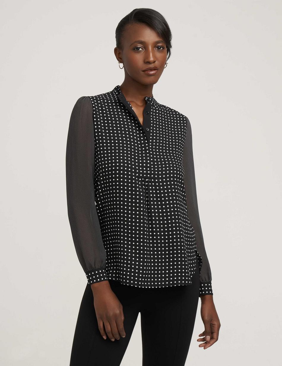 Anne Klein Long Sheer Sleeve Poet Blouse Best Sellers Black / White | LUSSX77580