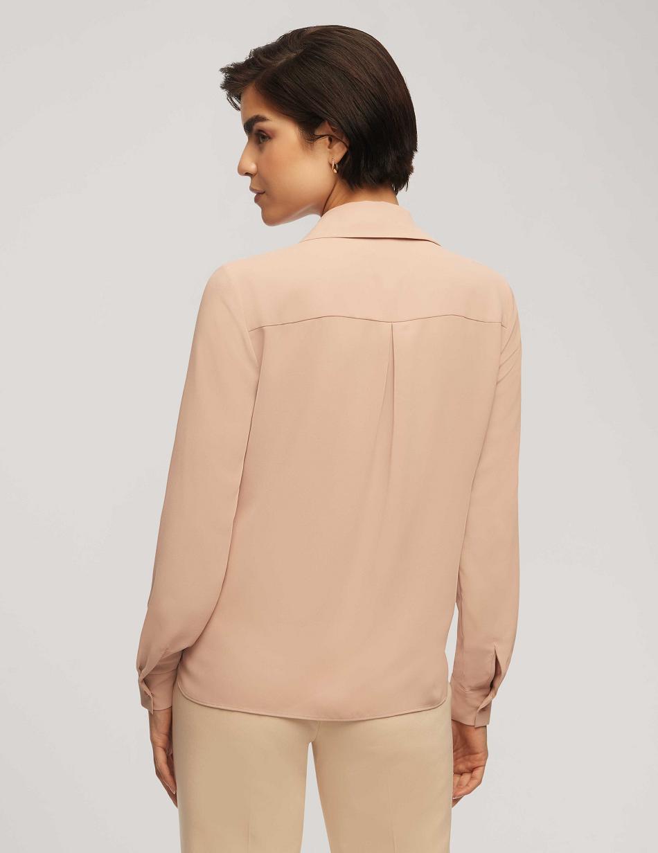 Anne Klein Long Sleeve Crossover Blouse With Collar Tops Pink | MUSHR19427