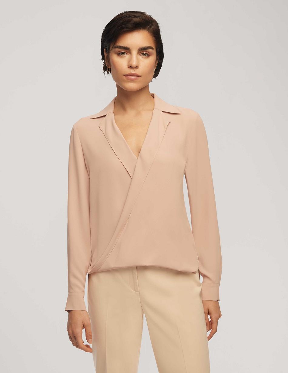 Anne Klein Long Sleeve Crossover Blouse With Collar Tops Pink | MUSHR19427