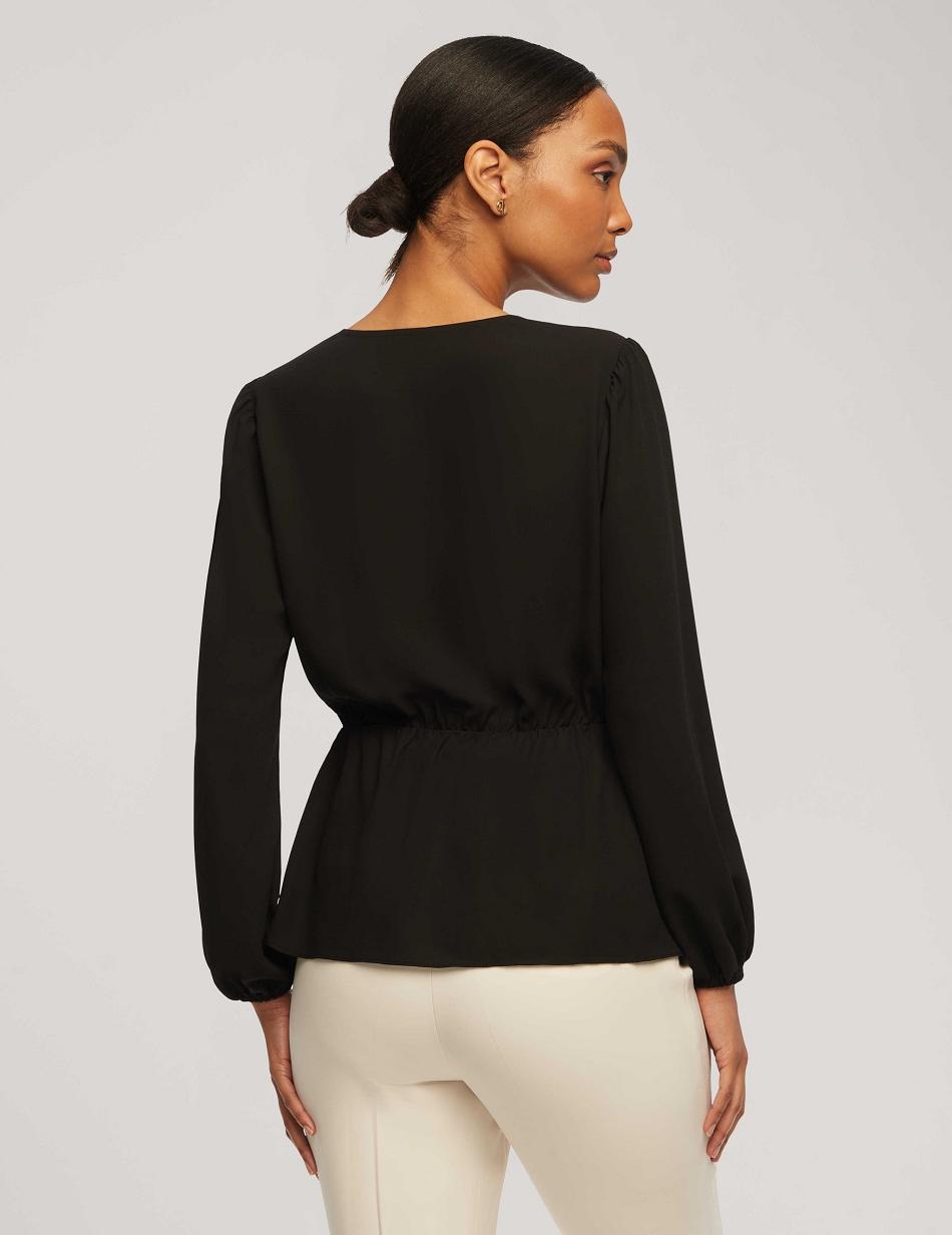 Anne Klein Long Sleeve Crossover Blouse Tops Black | USNZX76054