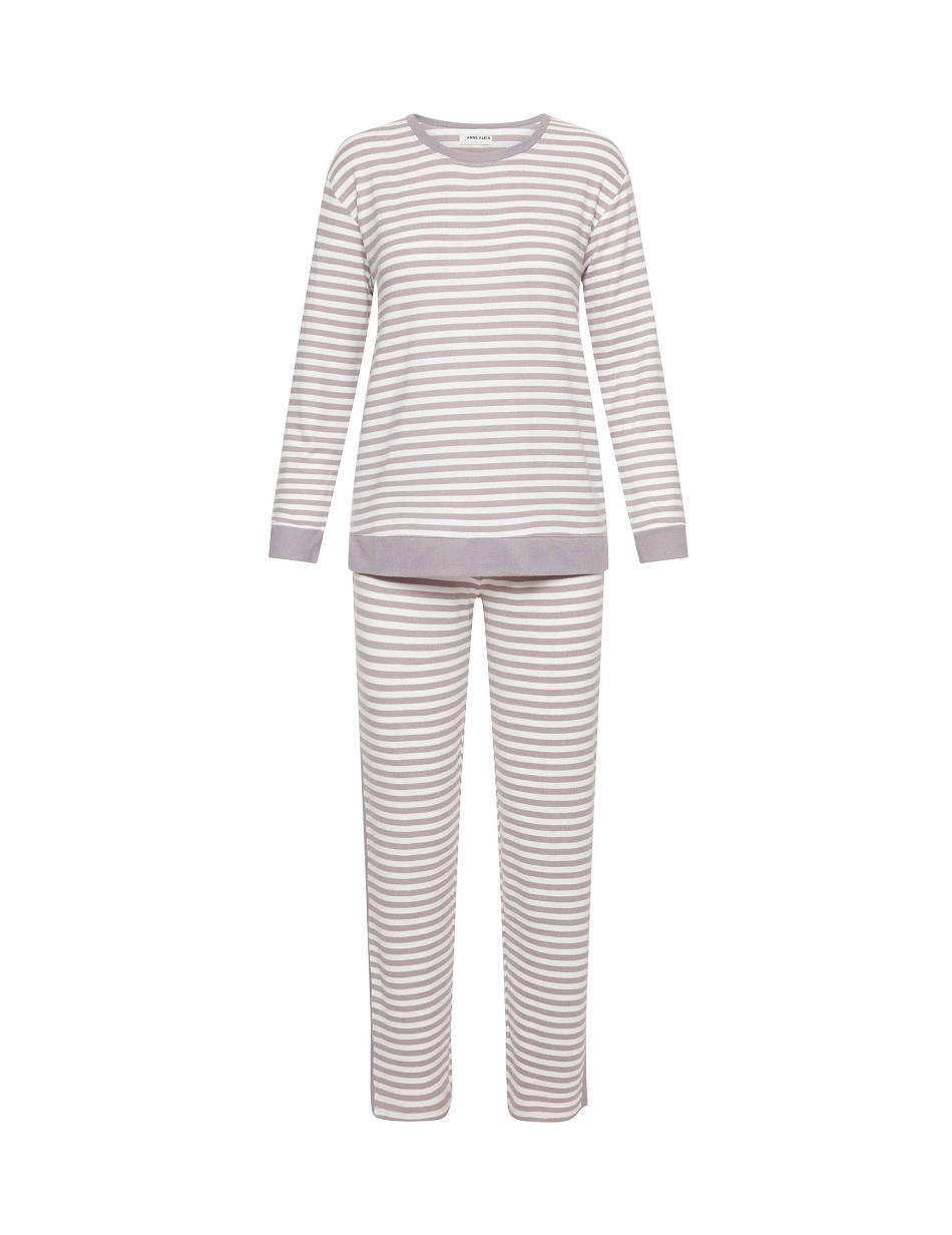 Anne Klein Long Sleeve Pajama Set Sleepwear White / Grey | USJKU12907