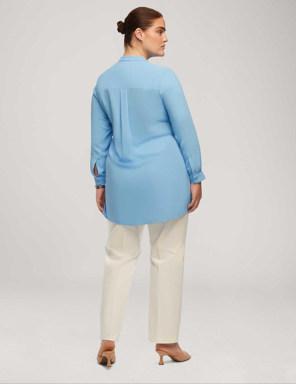 Anne Klein Long Sleeve Popover Blouse Plus Size Blue | USCVG71572