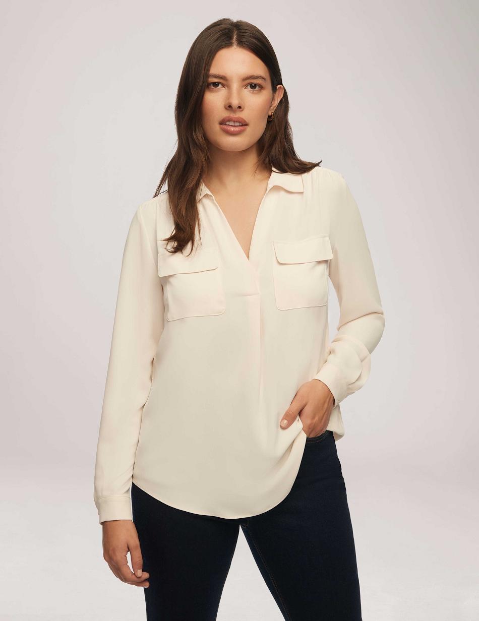 Anne Klein Long Sleeve Shirt With Pocket Tops White | PUSER45432