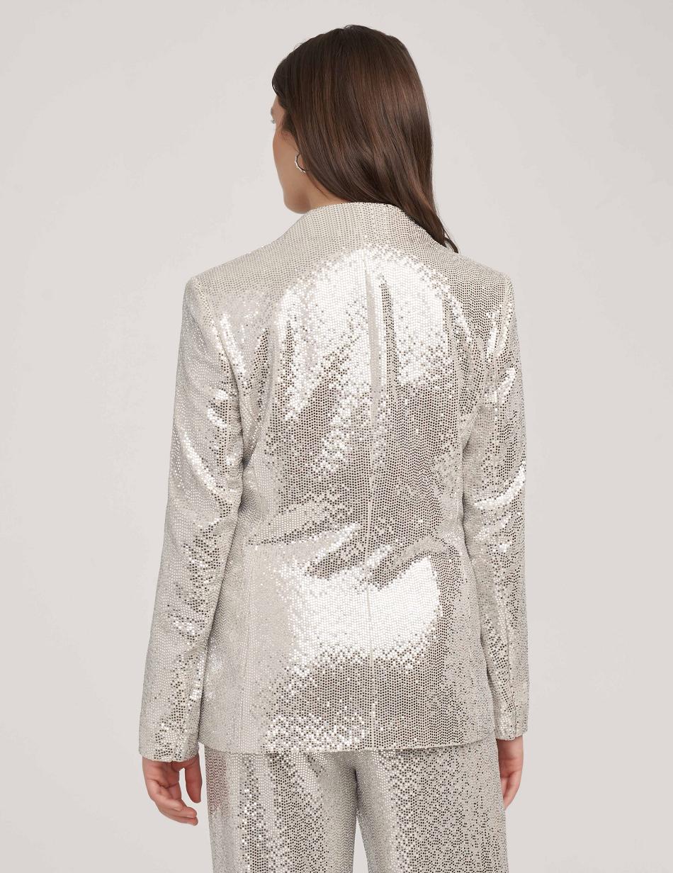 Anne Klein Metallic Heatset Knit Cardigan Jacket Best Sellers Metal / Silver | USXBR49377