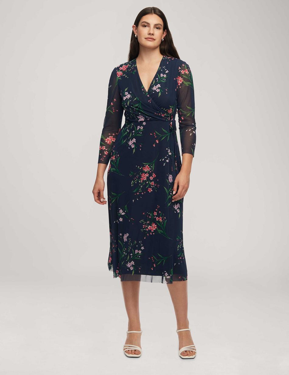 Anne Klein Midi Printed Wrap Dresses Blue / Multicolor | USNEJ71390