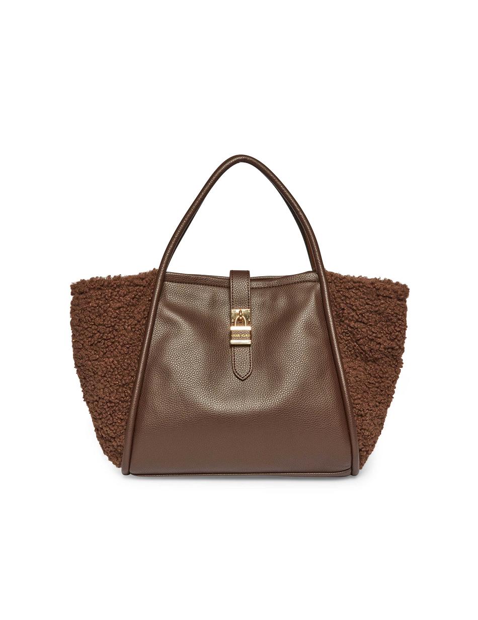 Anne Klein Mixed Media Sherpa Lock Shoulder Bags chocolate | XUSGW85498