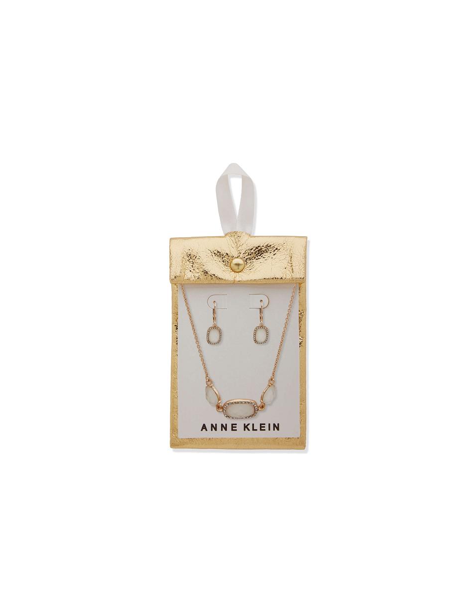 Anne Klein Mother of Pearl Necklace and Earring in Pouch Jewelry Sets Gold | USCIF36180