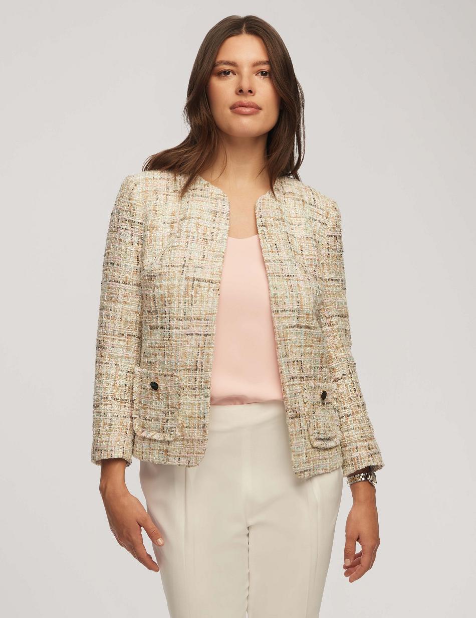 Anne Klein Novelty Sequin Tweed With Fringe Pockets Blazers & Jackets Pink / Multicolor | USJVR24190