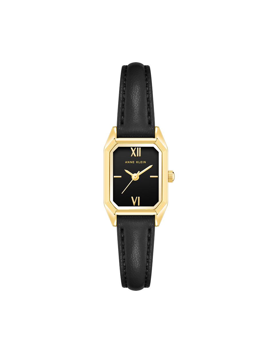 Anne Klein Octagonal Case Leather Strap Watch Rectangular Gold / Black | USJKU10267