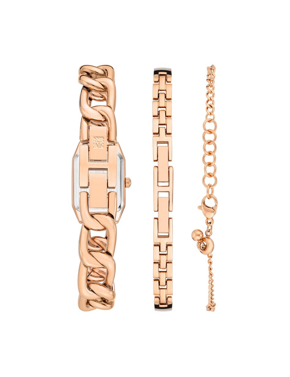 Anne Klein Octagonal Chain Bracelet Watch and Bracelet Sets Rose / Gold | USZPD65552