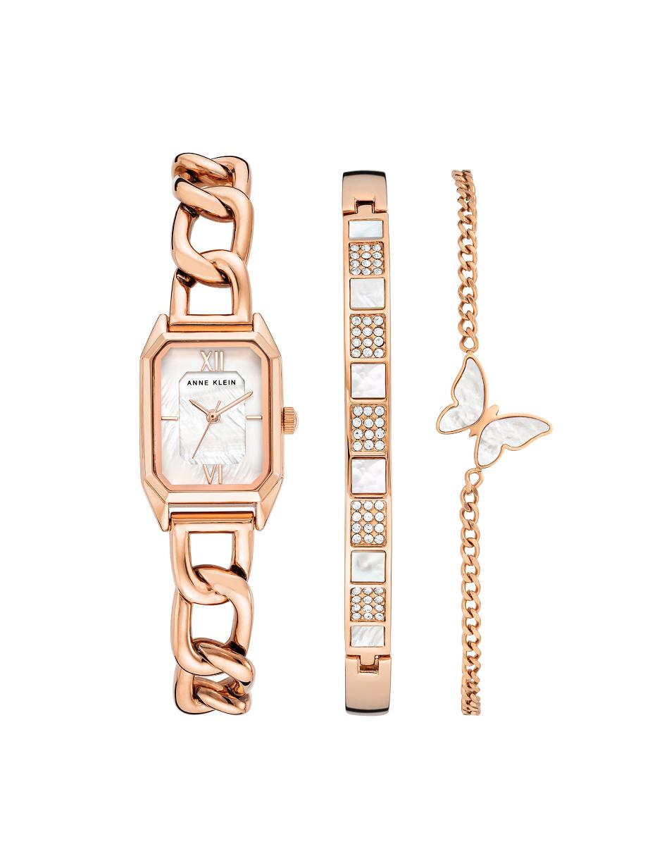 Anne Klein Octagonal Chain Bracelet Watch and Bracelet Sets Rose / Gold | USZPD65552