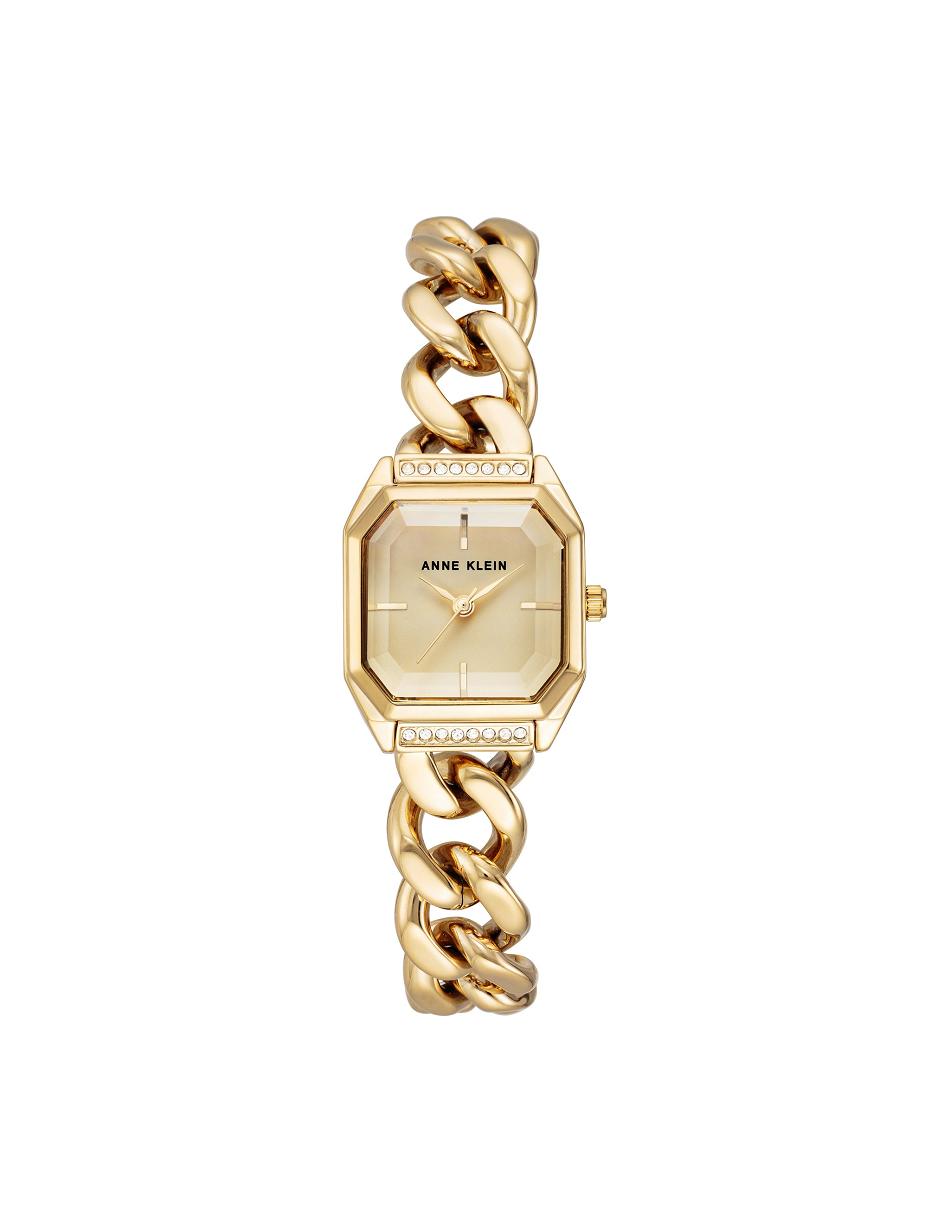 Anne Klein Octagonal Crystal Accented Chain Bracelet Watch Metals Gold | USJKU17421