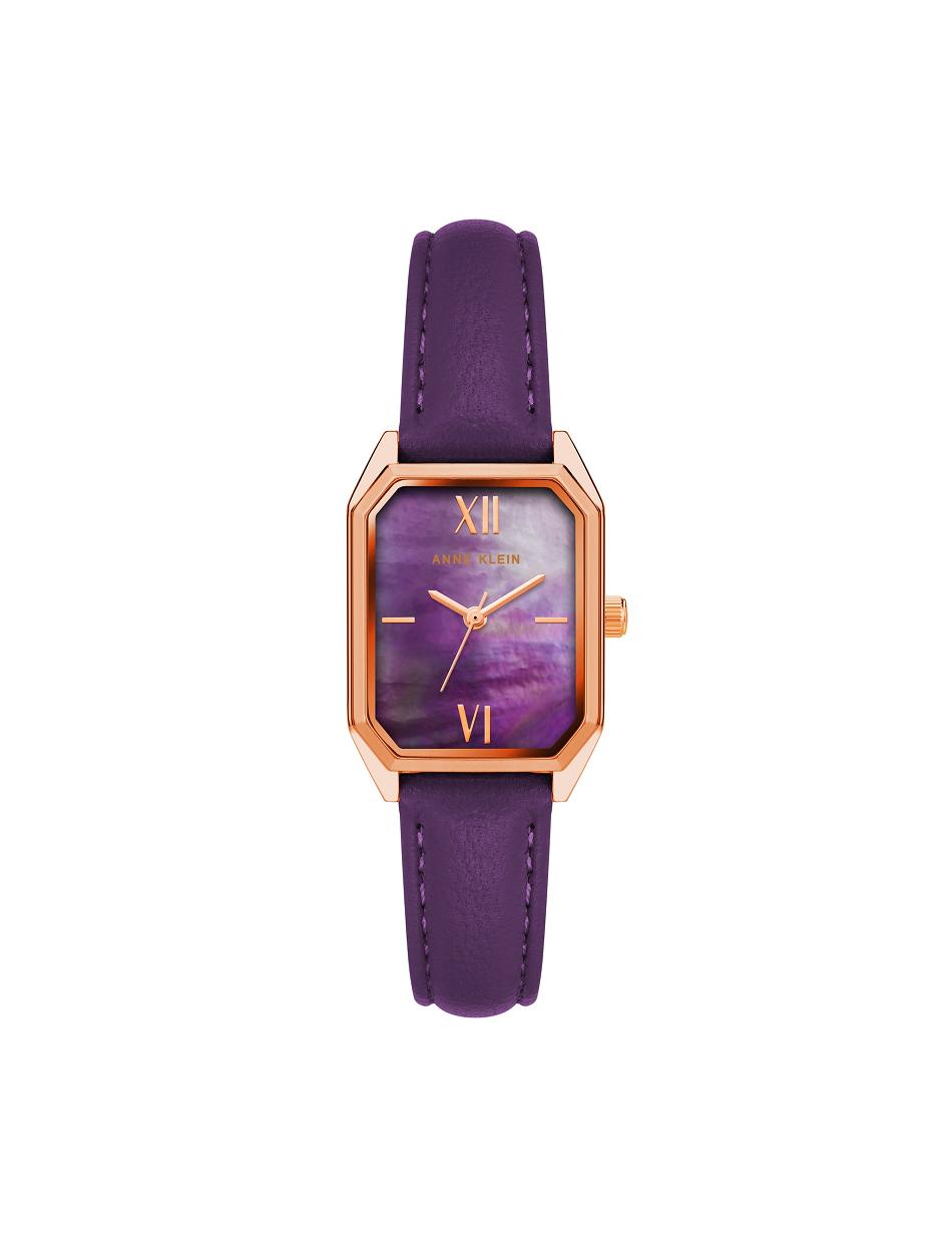 Anne Klein Octagonal Shaped Strap Watch Leather Rose / Gold / Purple | BUSSO63873