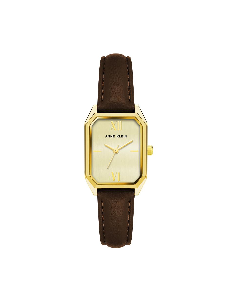 Anne Klein Octagonal Shaped Strap Watch Leather Gold / Brown | EUSHC30696