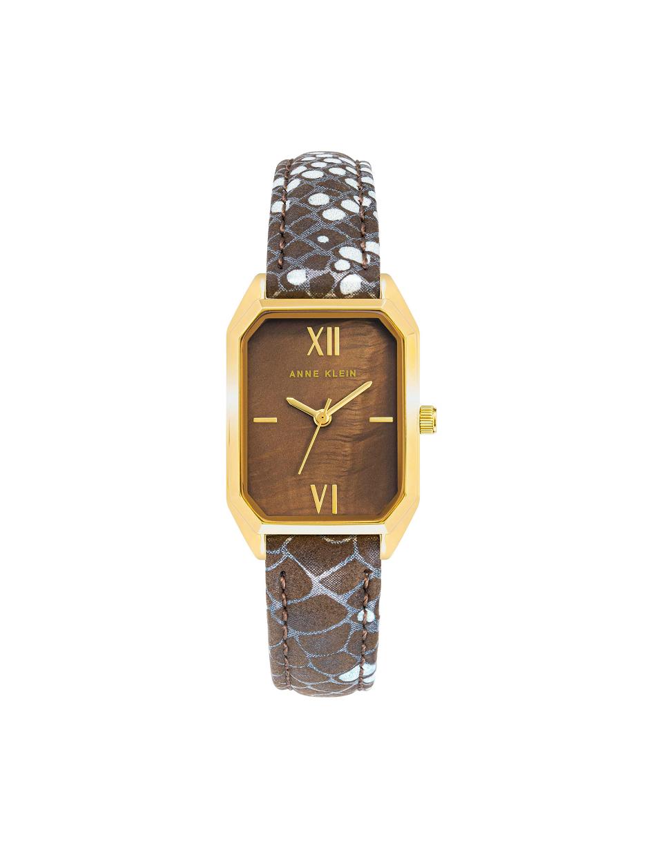 Anne Klein Octagonal Shaped Strap Watch Leather Gold / Brown / Snake | PUSQX99440