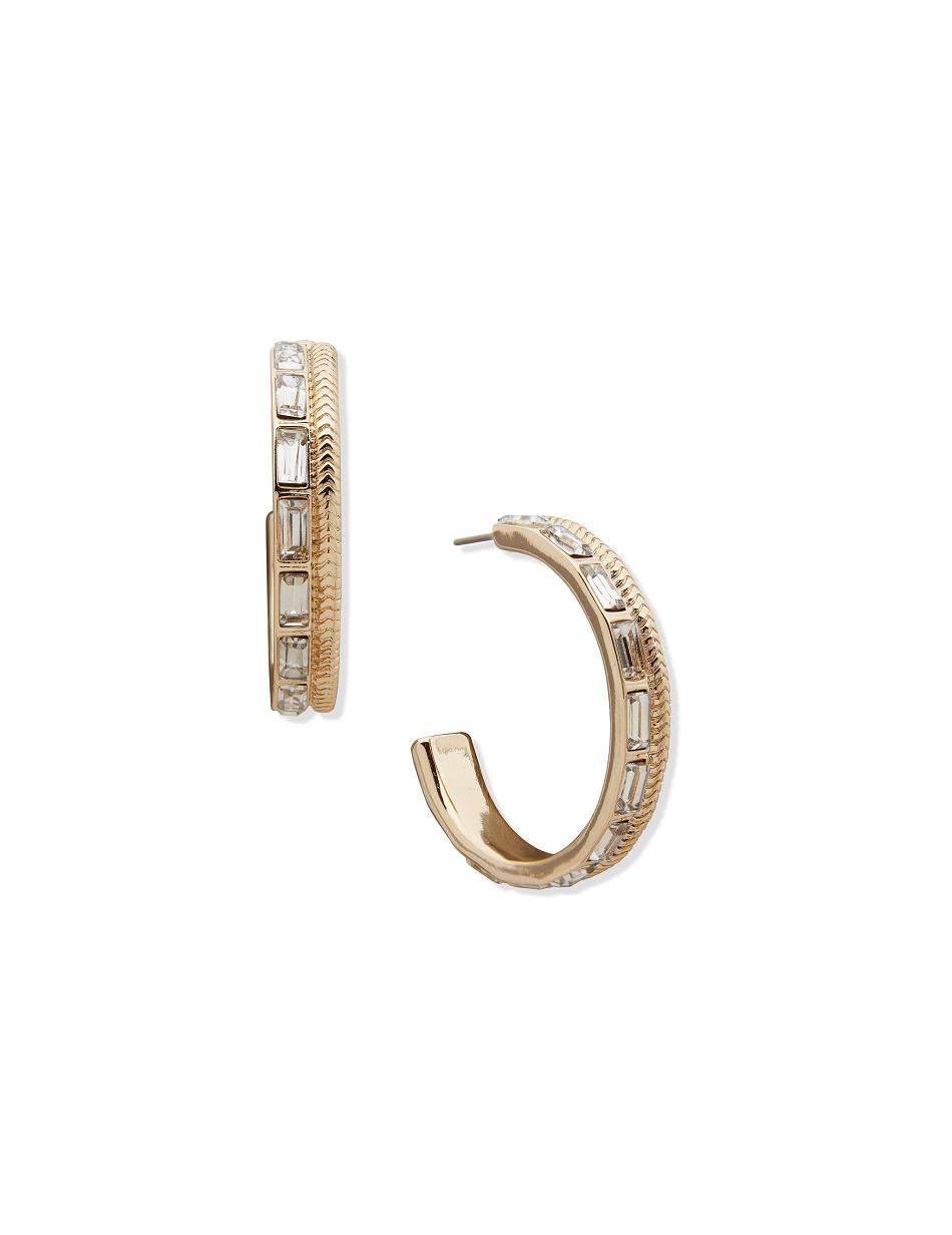 Anne Klein Omega Chain Baguette Hoop Pierced Earrings Gold | MUSFT61485