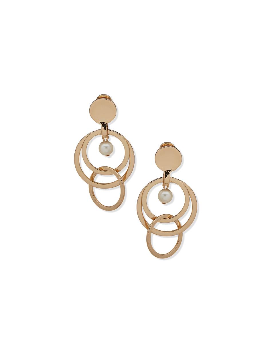 Anne Klein Orbital Drop Clip With Pearl Earrings Gold | USICD16540