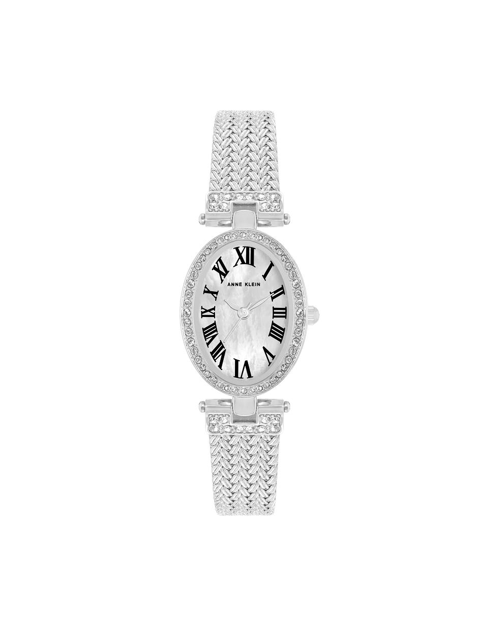 Anne Klein Oval Crystal Accented Mesh Bracelet Watch Metals Silver | EUSVG13129