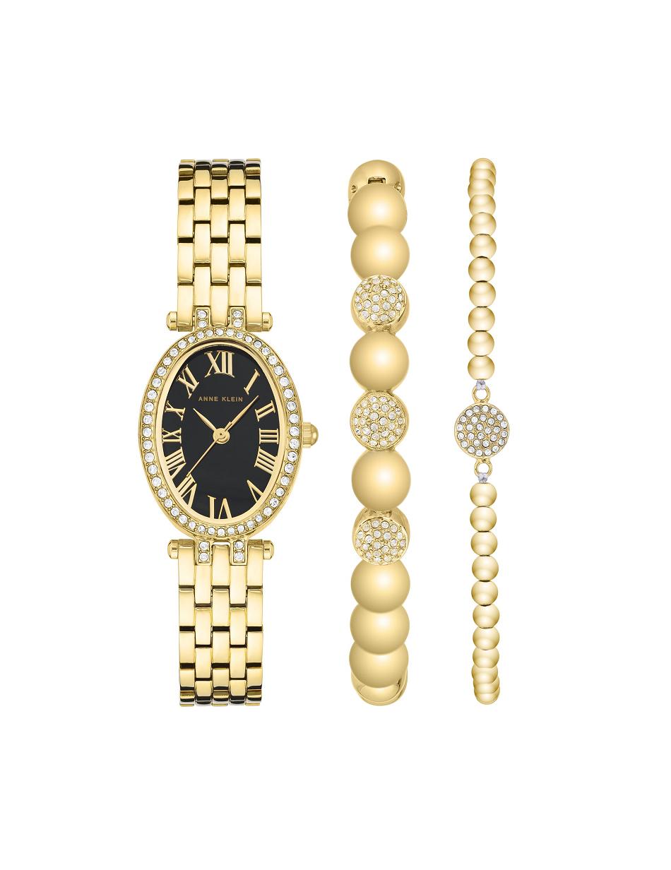 Anne Klein Oval Watch and Bracelet Set with Premium Crystals Metals Gold | QUSWA48634