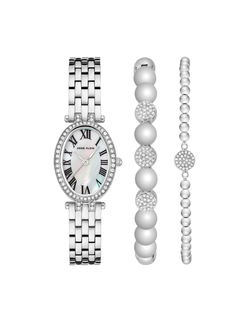 Anne Klein Oval Watch and Bracelet with Premium Crystals Sets Silver | YUSVQ89999