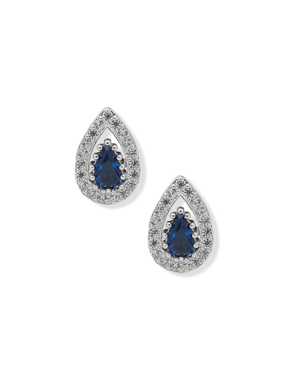 Anne Klein Pear Stone Halo Button Sapphire Pierced Earrings Blue / Silver | USCVG74774