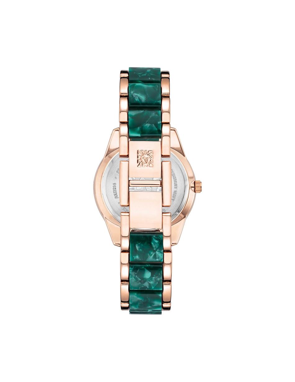 Anne Klein Pearlescent Resin Link Watch Metals Rose / Gold / Green | ZUSMJ92220