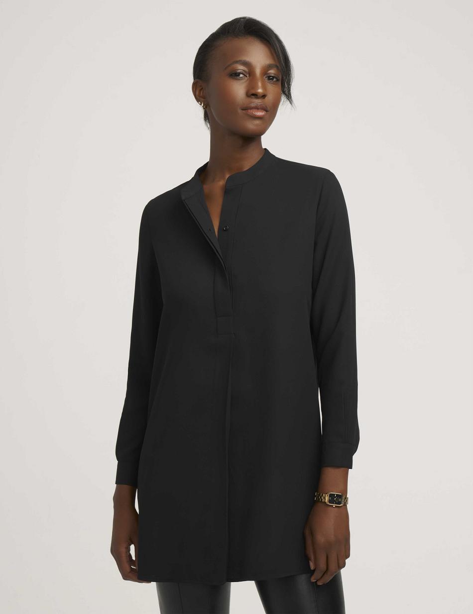 Anne Klein Petite Pop-Over Blouse With Covered Placket And Side Slits Tops Black | USICD33244