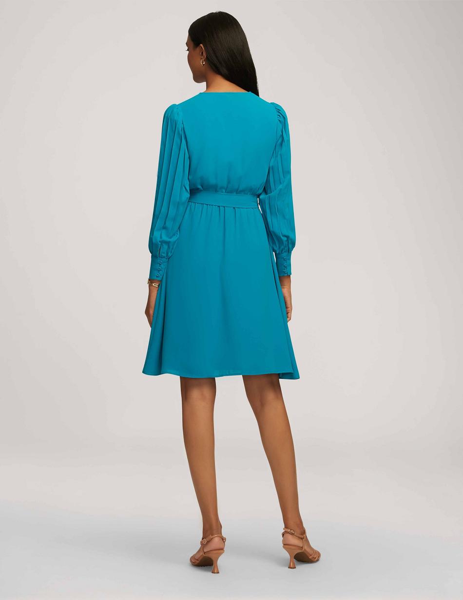 Anne Klein Pleated Sleeve Dresses Turquoise | TUSWZ79278