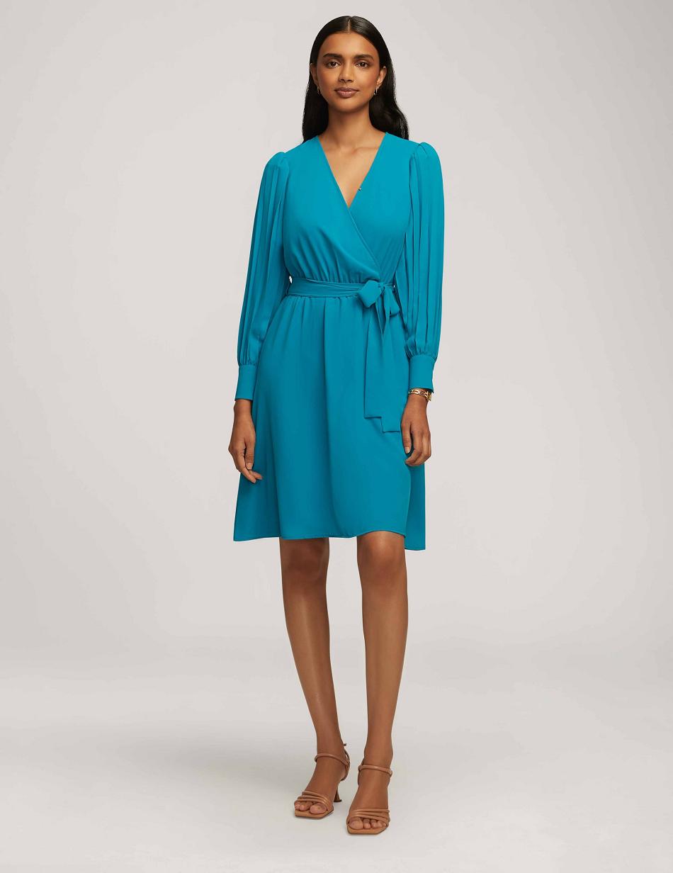 Anne Klein Pleated Sleeve Dresses Turquoise | TUSWZ79278