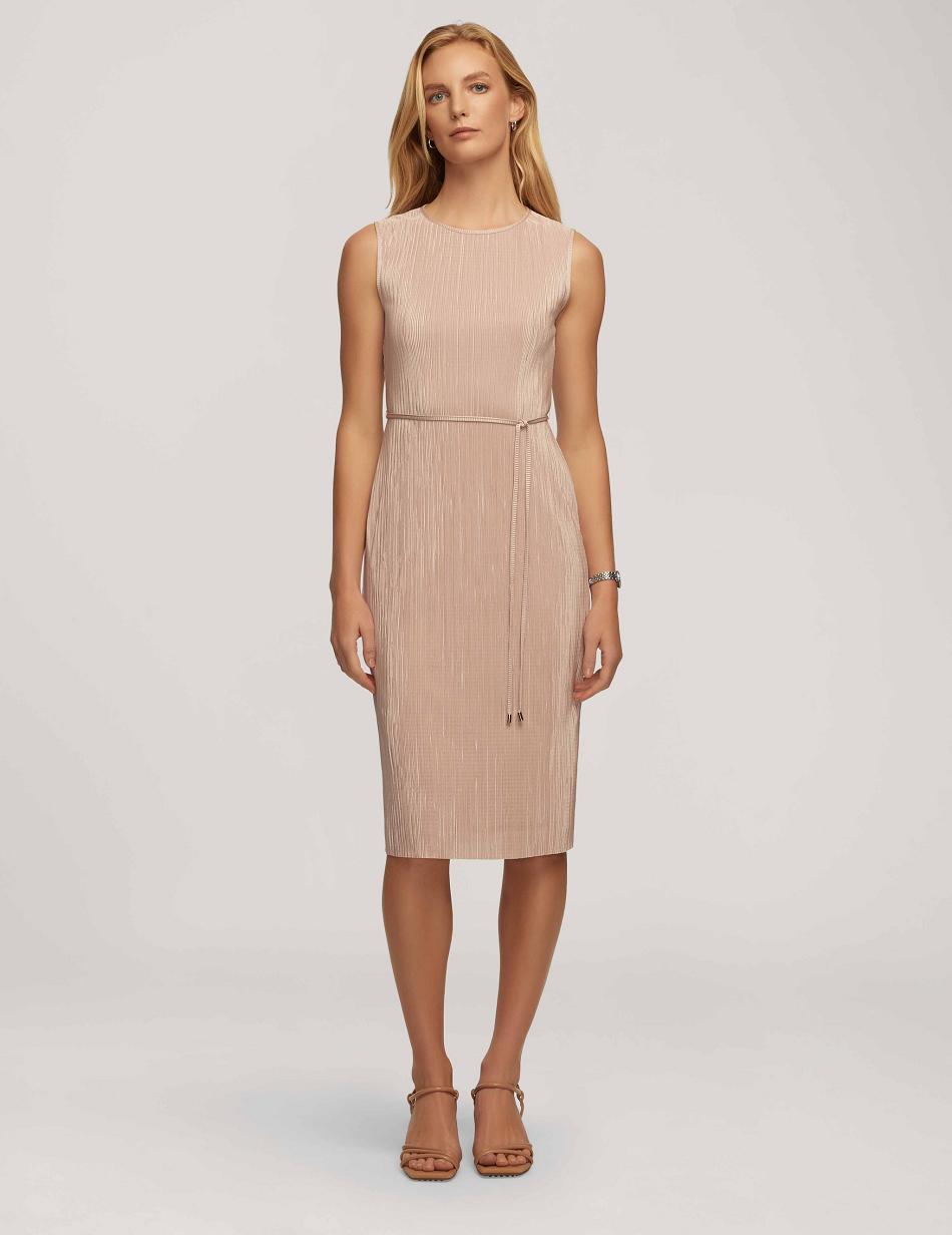 Anne Klein Pleated With Tie Waist Dresses Beige | SUSVO58371