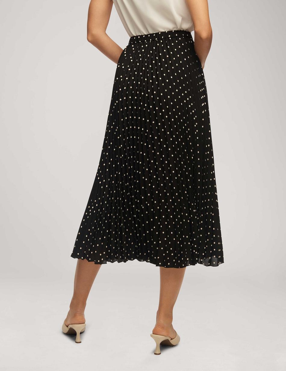 Anne Klein Polka Dot Chiffon Pull On Pleated Skirt Best Sellers Black / White | AUSWC23831