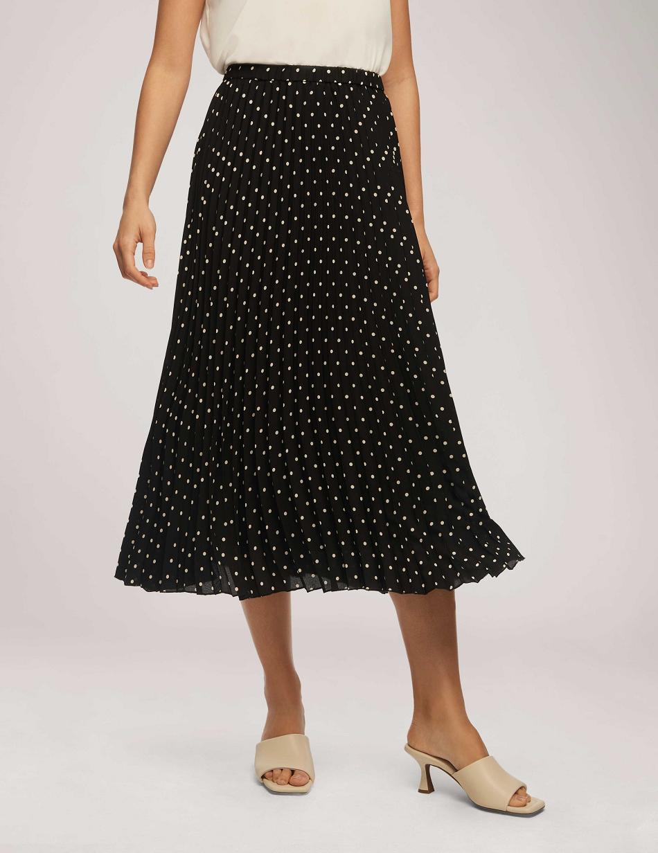 Anne Klein Polka Dot Chiffon Pull On Pleated Skirt Bottoms Black / White | EUSVG89008