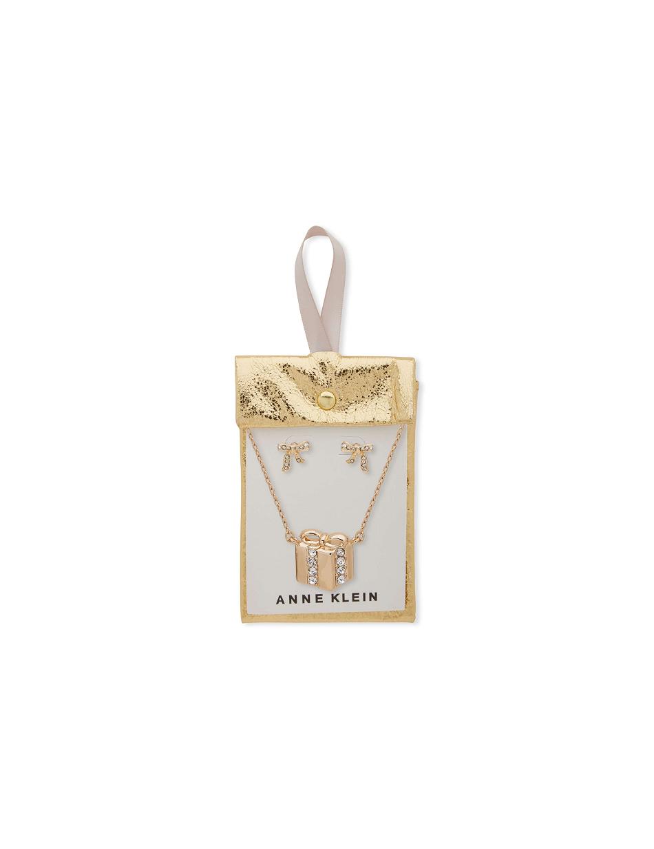 Anne Klein Present Pendant Earring Pouch Set Necklaces Gold | GUSUC28238