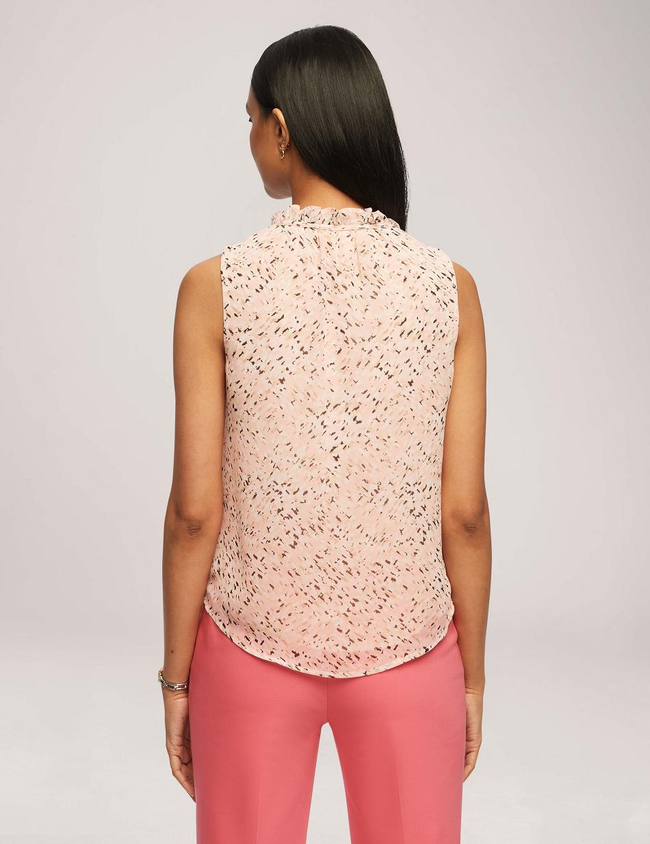 Anne Klein Printed Chiffon Sleeveless Tulla Blouse Tops Pink / Multicolor | USXBR80839