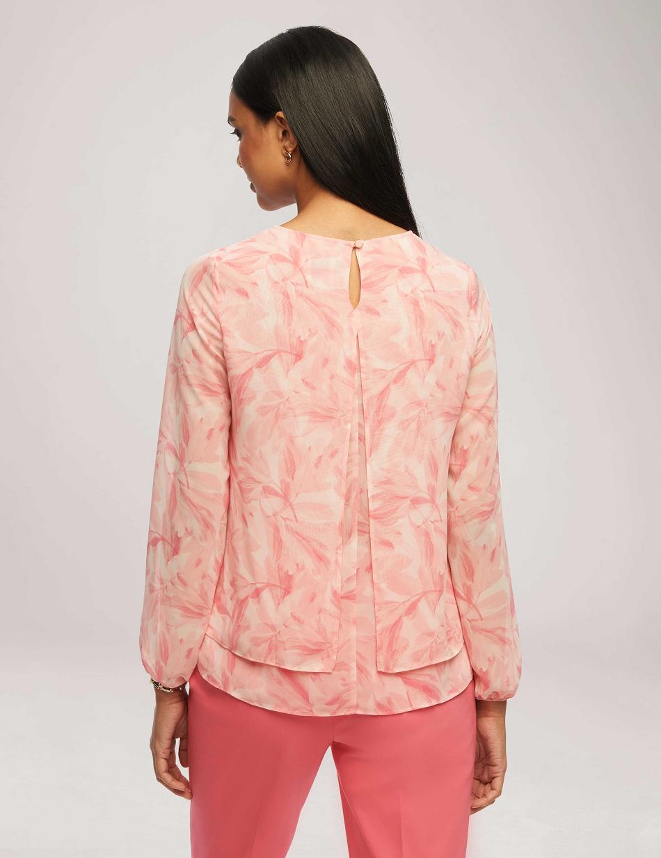 Anne Klein Printed Long Sleeve Double Layer Blouse Tops Pink / Multicolor | EUSVG66947