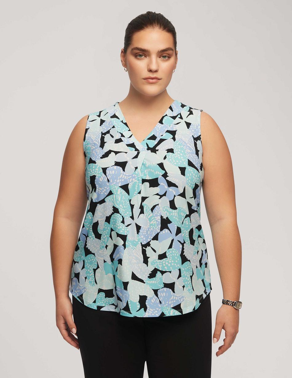 Anne Klein Printed Pleat Front Shell Plus Size Blue / Multicolor | USDFL56587