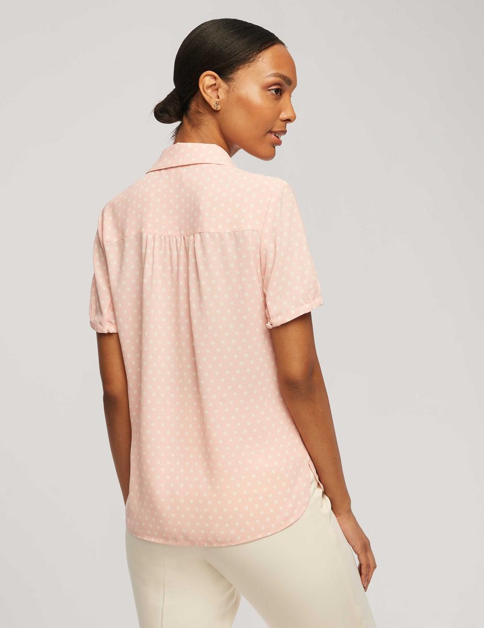 Anne Klein Printed Short Sleeve Button-Up Blouse Tops Pink / White | USXBR53873