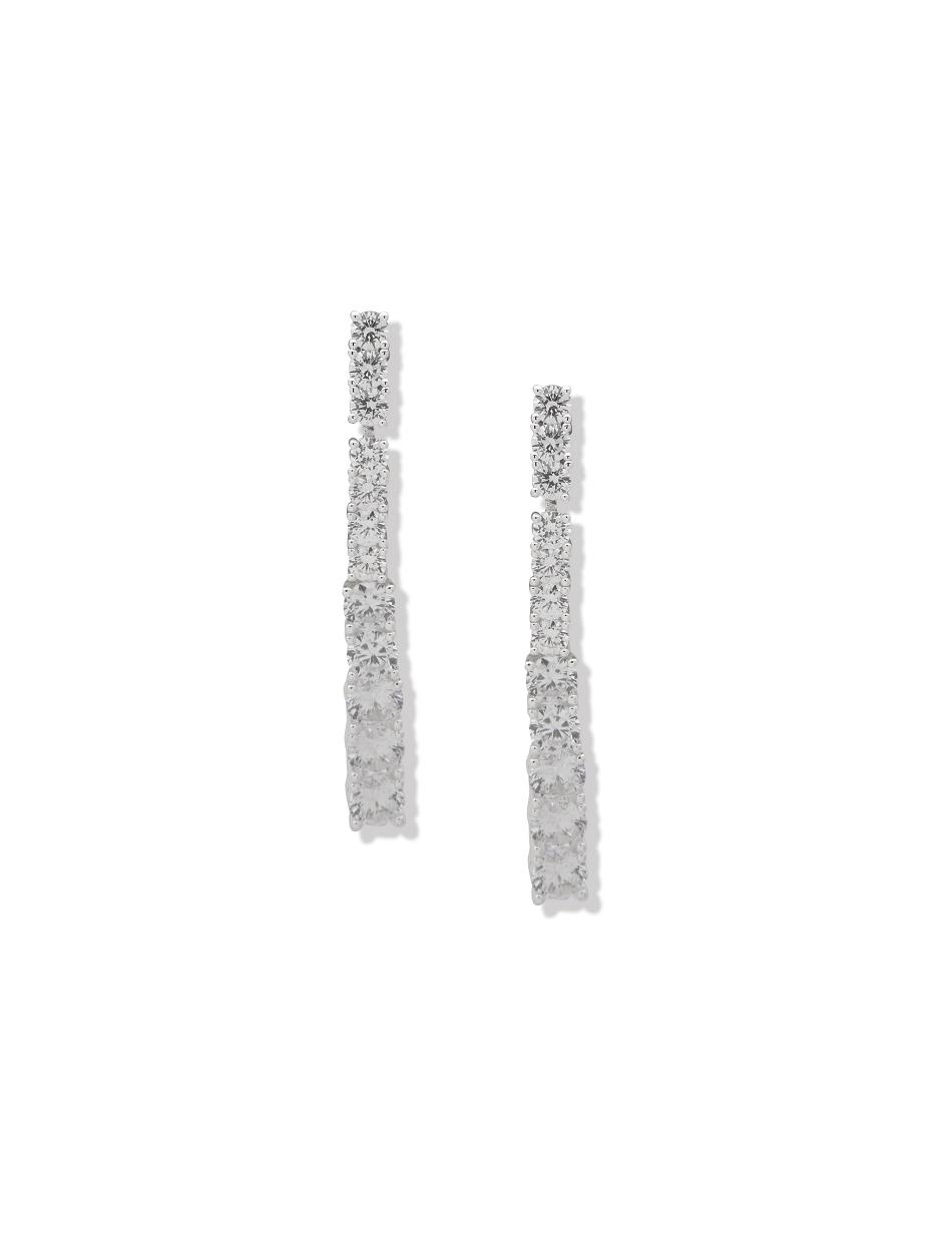 Anne Klein Prong Round Stone Linear Earrings Silver / Grey | LUSSX61114