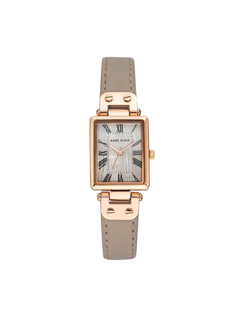 Anne Klein Rectangular Case Strap Watch Leather Rose / Gold / Grey Brown | SUSVO32429