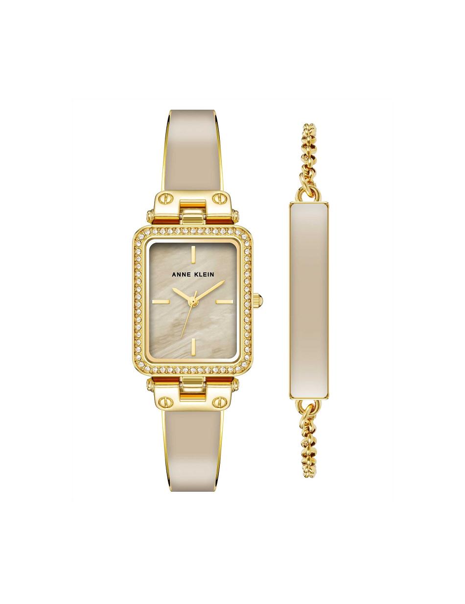 Anne Klein Rectangular Case Watch and Bracelet Sets Brown / Gold | SUSVO55757