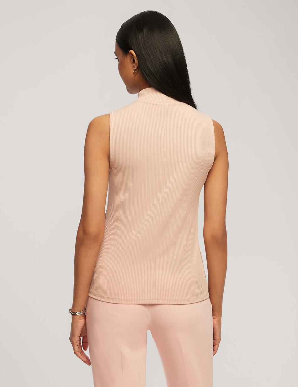 Anne Klein Rib Knit Seamed Mock Neck Shell Tops Pink | DUSVO14155