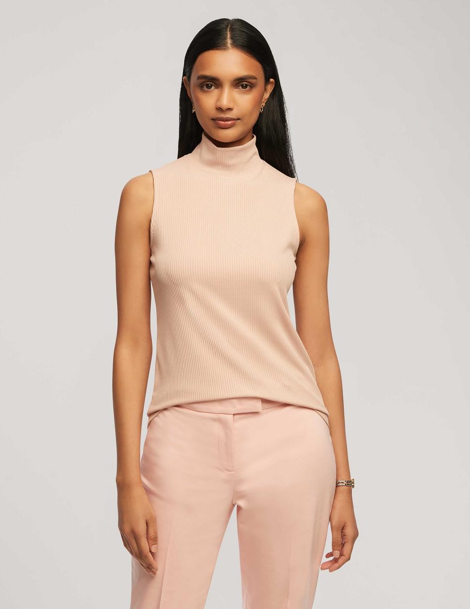 Anne Klein Rib Knit Seamed Mock Neck Shell Tops Pink | DUSVO14155