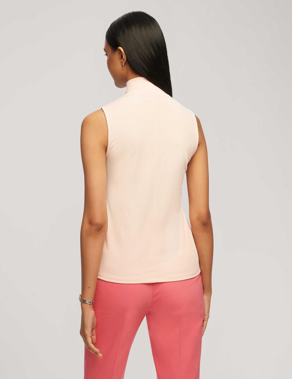 Anne Klein Rib Knit Seamed Mock Neck Shell Tops Coral | USJZR34679