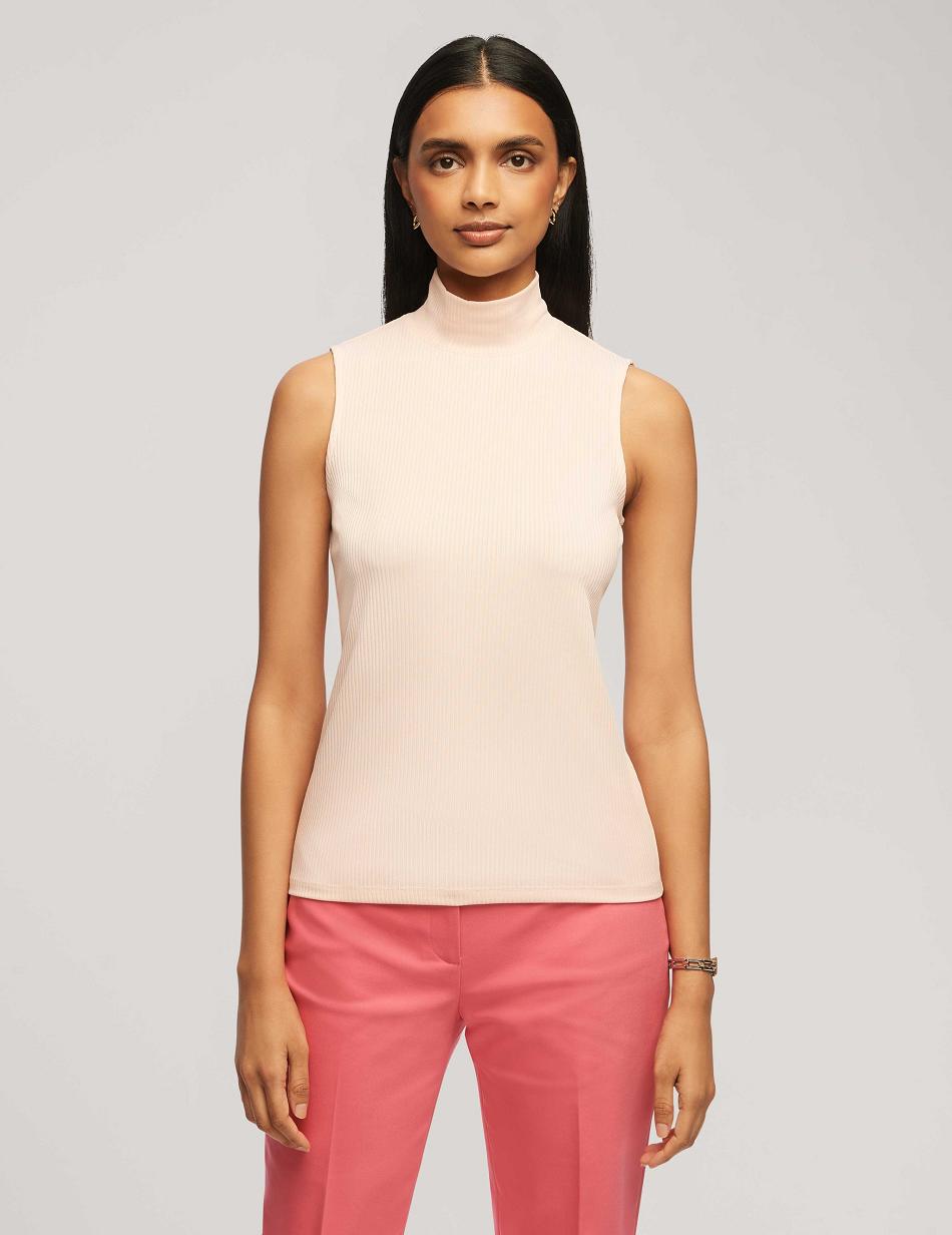 Anne Klein Rib Knit Seamed Mock Neck Shell Tops Coral | USJZR34679