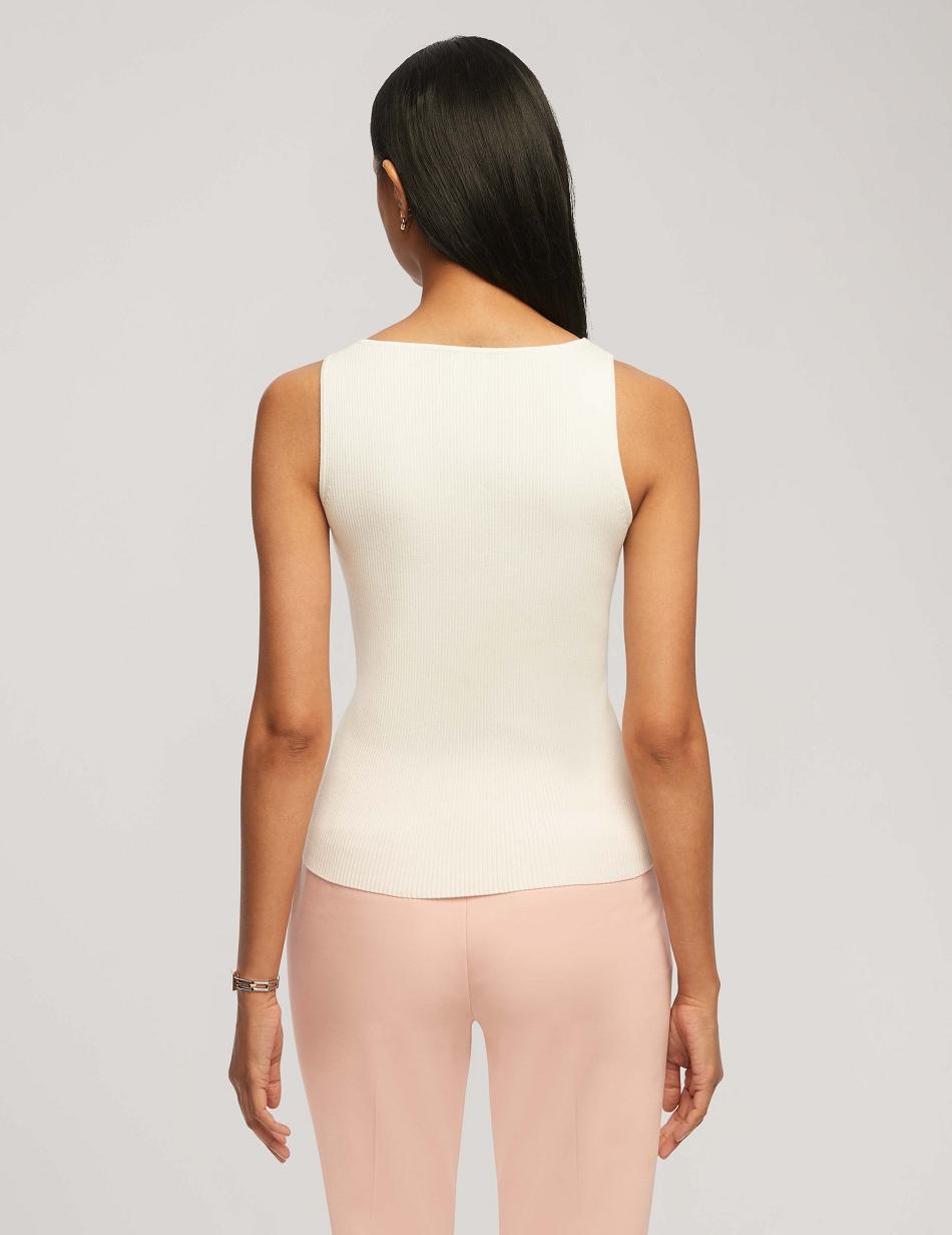 Anne Klein Rib Tank With Directional Neck Tops White | USJKU12879