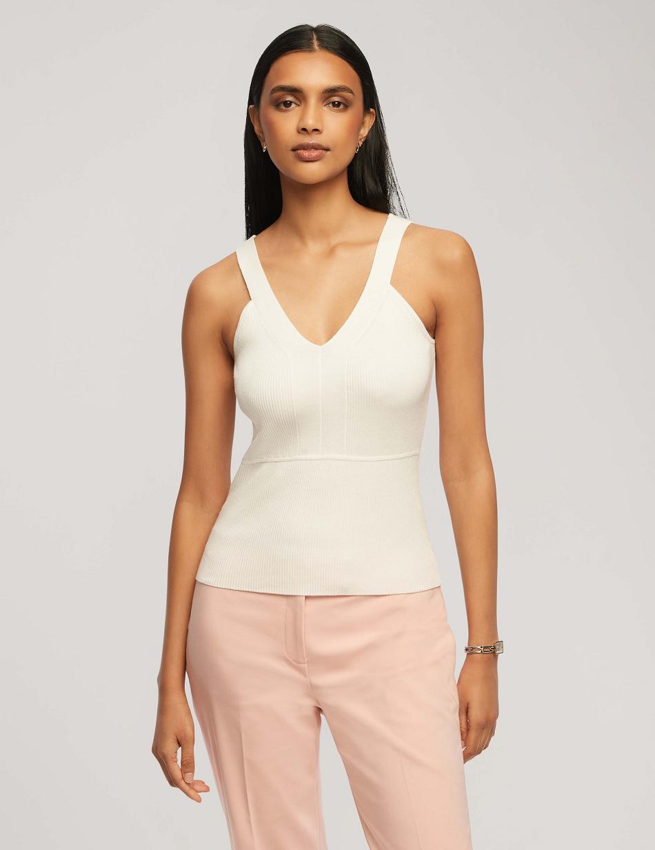 Anne Klein Rib Tank With Directional Neck Tops White | USJKU12879