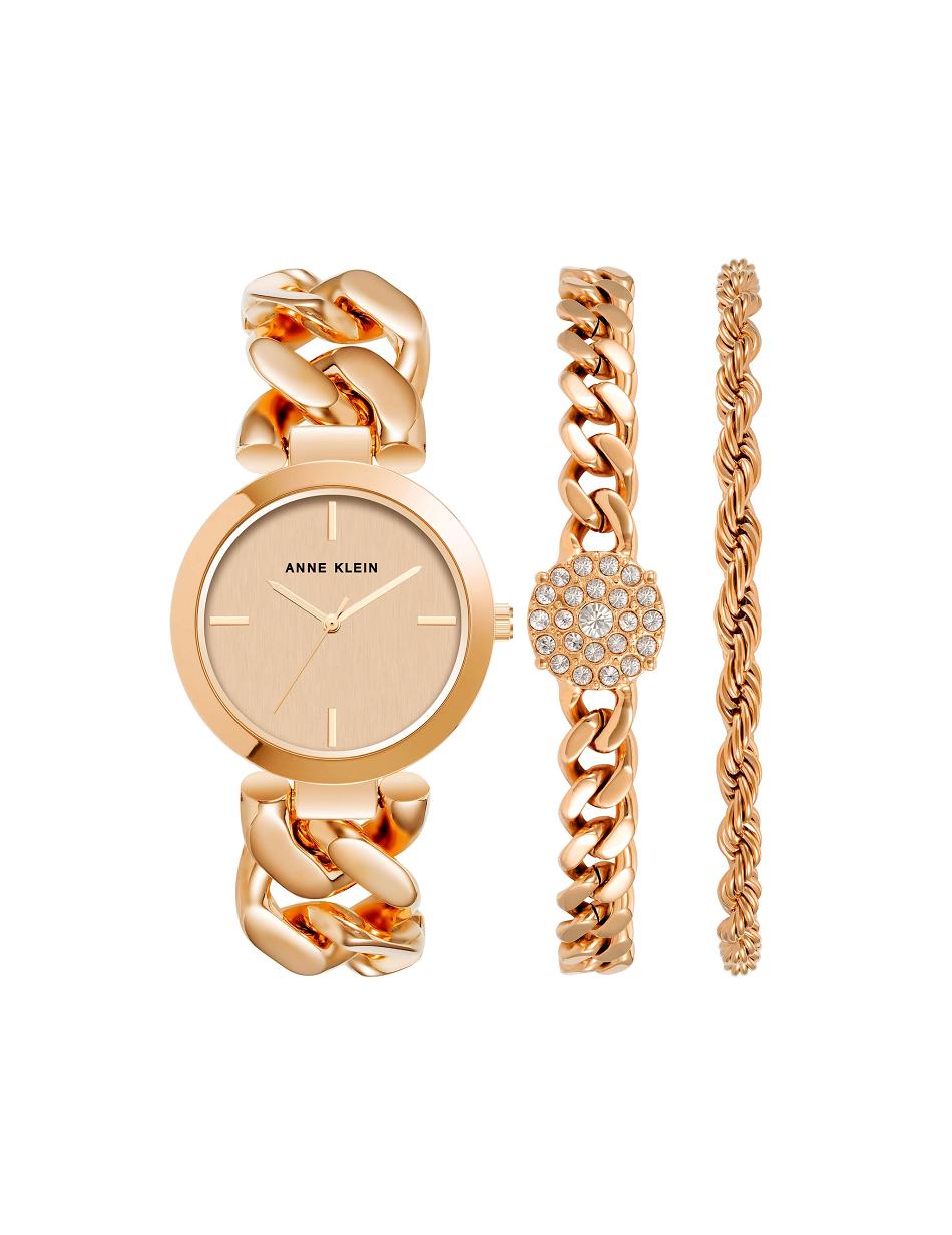 Anne Klein Round Chain Watch and Bracelet Set Metals Rose / Gold | LUSTR83958